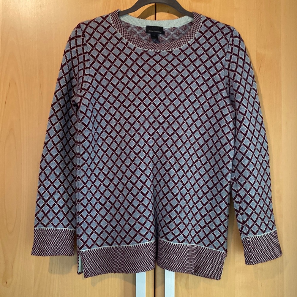 J. Crew Cashmere Diamond Crewneck Sweater small